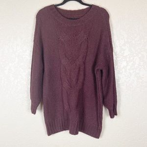 Aerie Maroon oversized cable knit tunic sweater